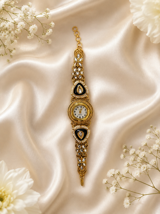 Kundan stone with black enamel